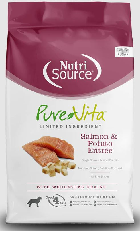 Nutri Source PureVita Salmon and Potato Dog Food 25 lb bag Canine Creek