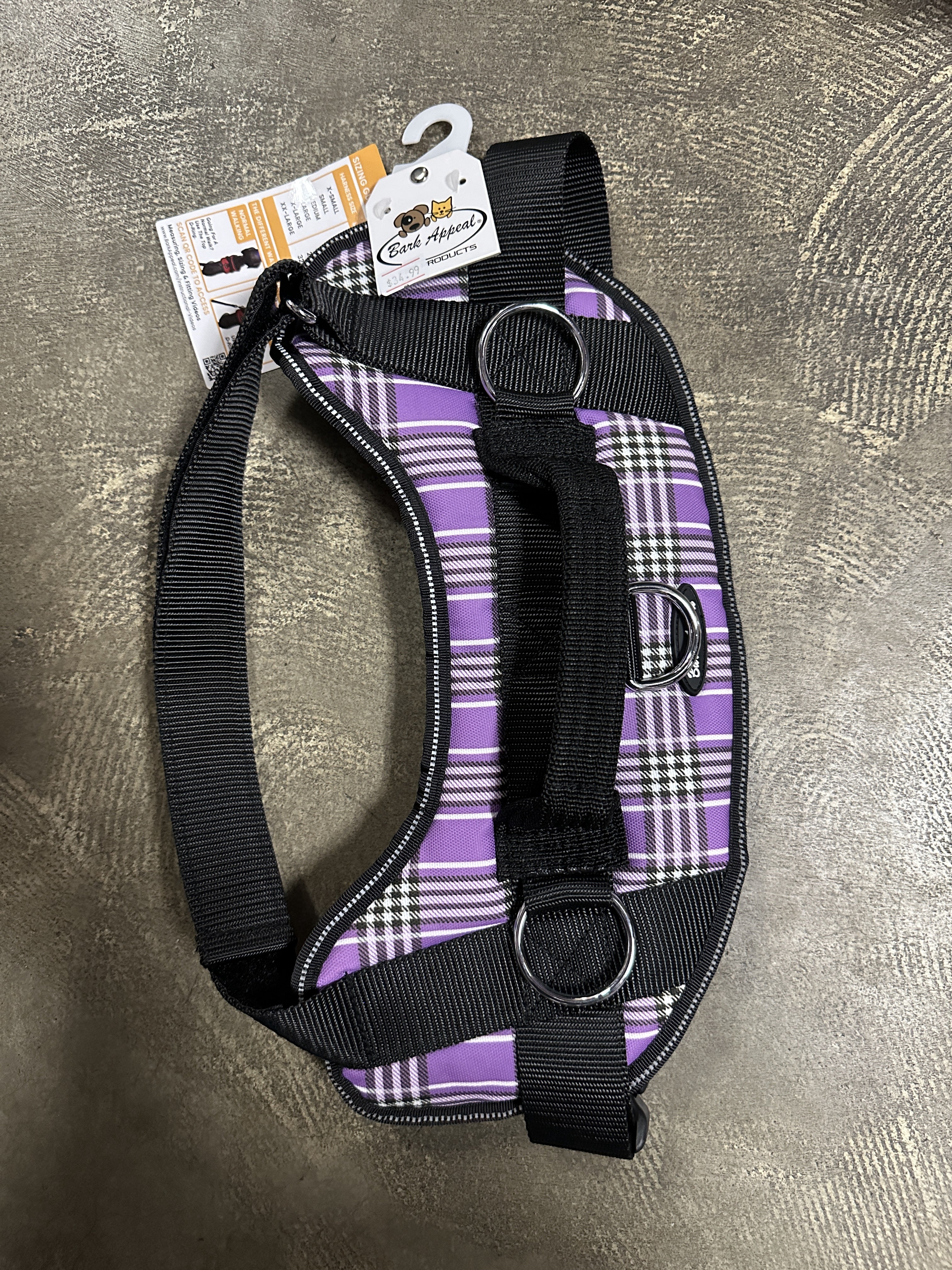 Bark Appeal Reflective No Pull Harness Purple Plaid XL