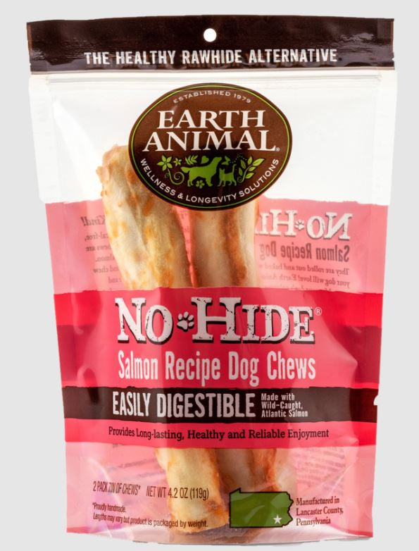 Earth Animal No Hide Salmon Dog Treat, 7 in Chew, 2 pack