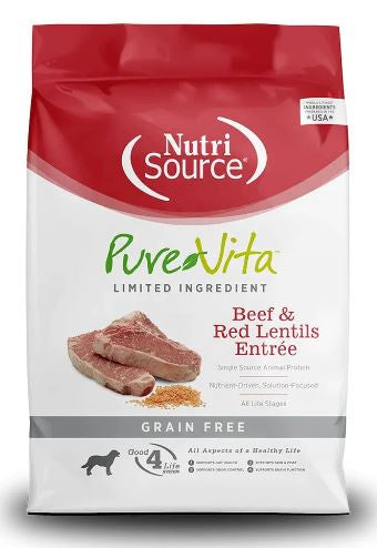 NutriSource PureVita Dog Food, Grain Free Beef/Lentil, 15lb