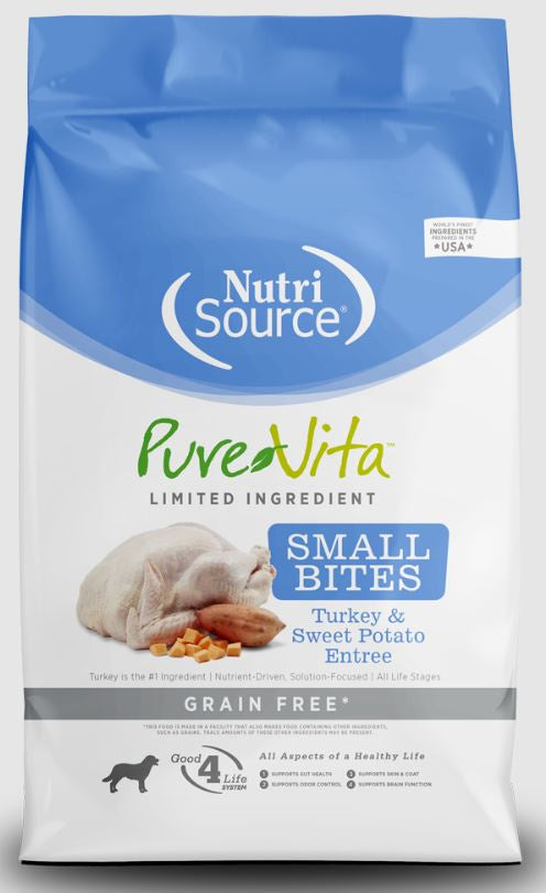 NutriSource PureVita Small Bites Dog Food, Grain Free Turkey, 15lb